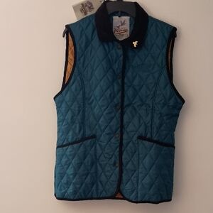 John Partridge Quilted Moorland Gilet Teal Sleeveless Vest with Black Trim